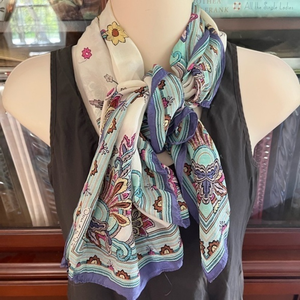 Vintage Oscar de la Rentra Multicolor Silk Scarf